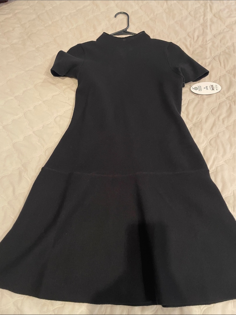 Women’s Black Short-Sleeve Mini Dress with Mock Neck